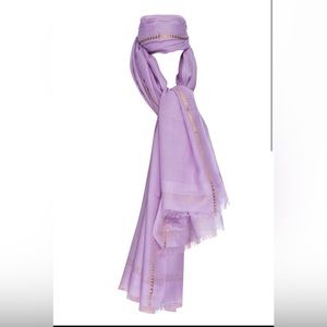 Cotton Silk Scarf finished in a gold jacquard border.